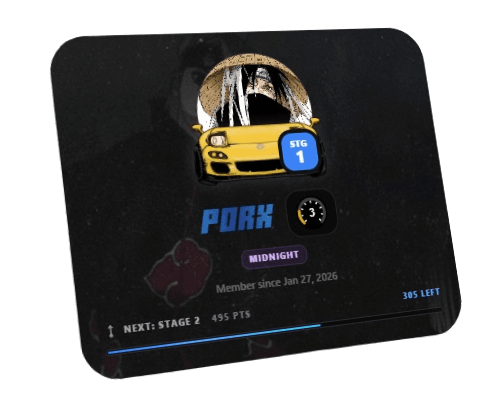 ProjectD profile card with custom name, badge, and Midnight styling